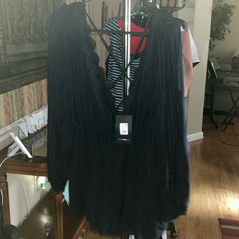Black long sleeved cotton romper
